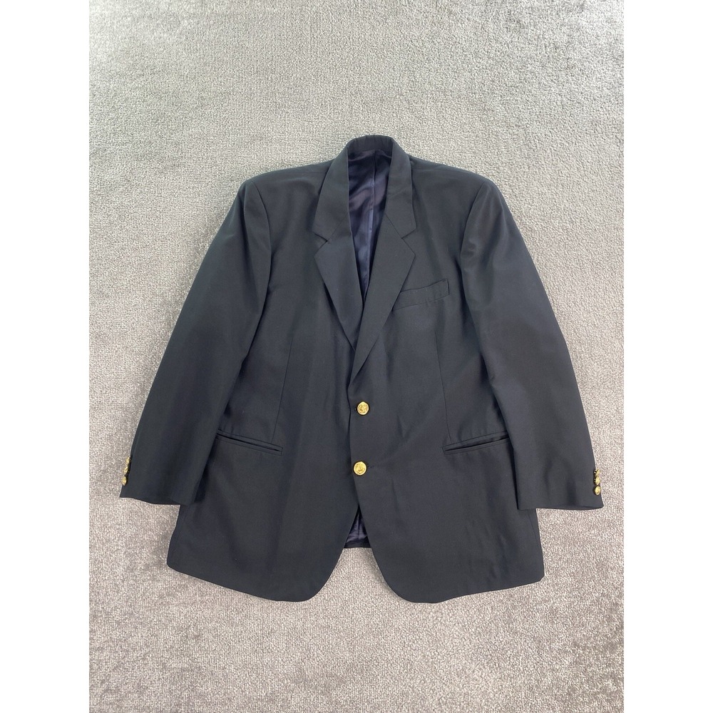 Vogue Blazer 42 R Navy Wool Gold Buttons Logo University Designer Sport Coat